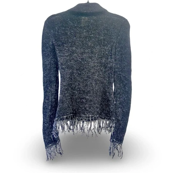 CLAUDE MONTANA Women's Black Lurex Fringed Sweater